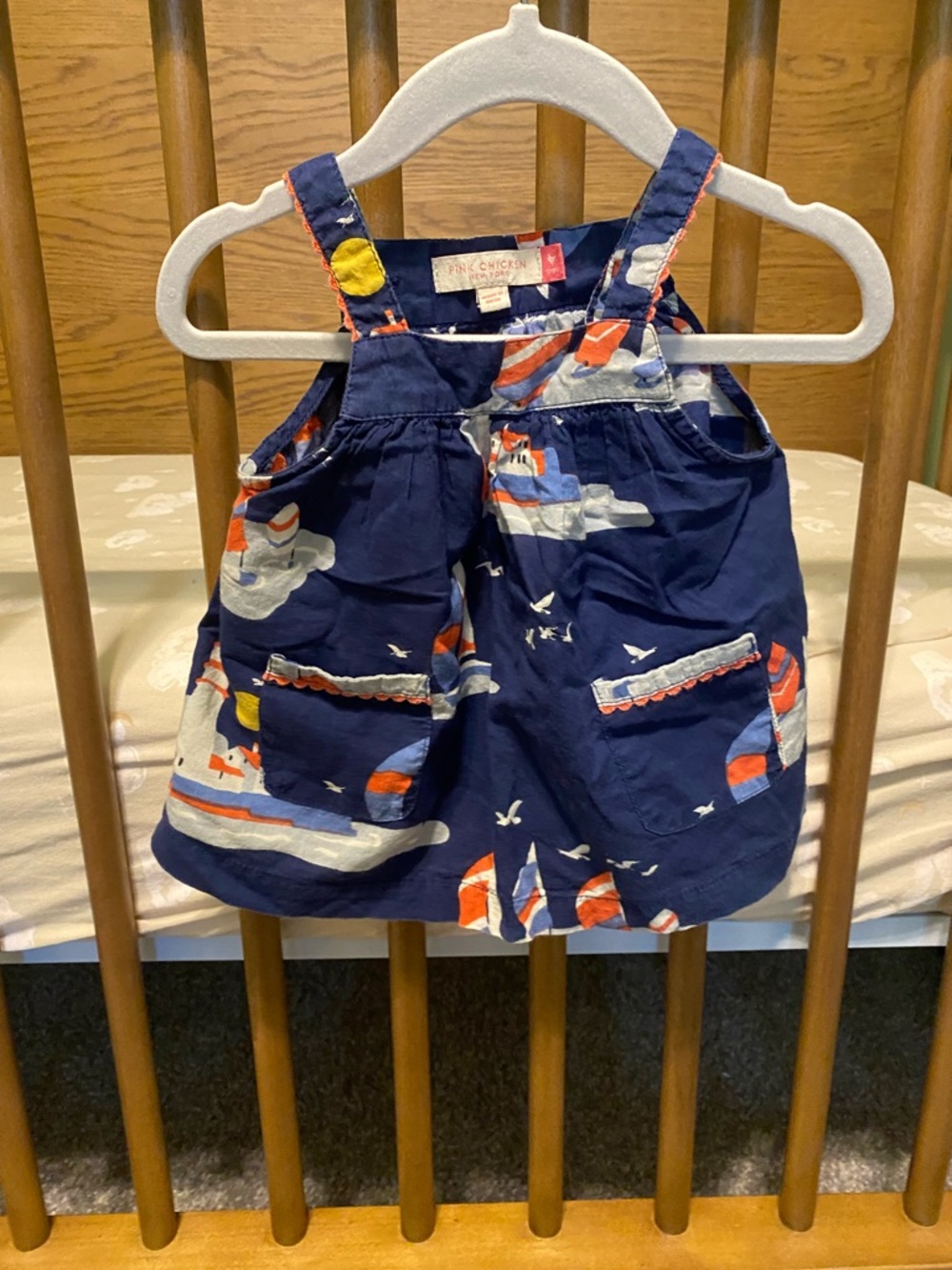 Pink Chicken a Navy Nautical Print Girls' Dress with matching bloomers